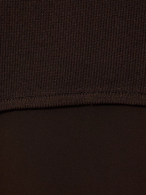 Reiss Chocolate Lani Hybrid Knit Tie Back Midi Dress