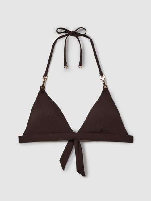 Reiss Chocolate Riah Triangle Halter Neck Bikini Top