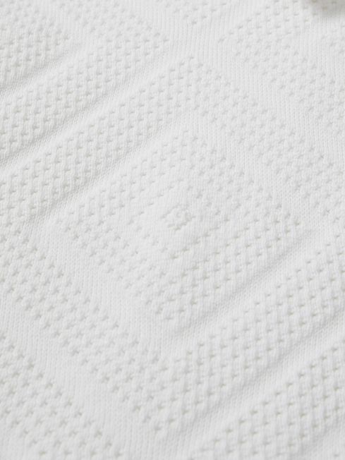 Reiss Optic White Lupton Cotton Textured Press-Stud Polo Shirt