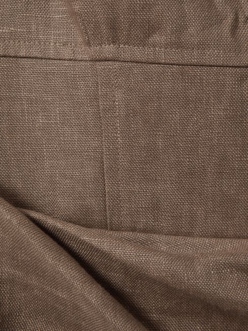 Linen Pleat Detail Mini Dress in Brown