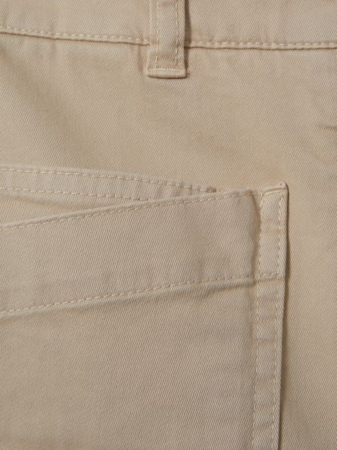 Reiss Neutral Nova Cotton Blend Shorts with Turned-Up Hems