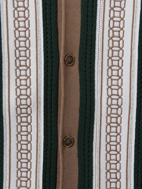 Teen Embroidered Cuban Collar Shirt in Camel/Green