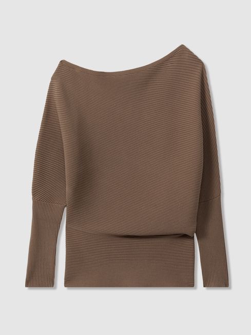Reiss Mink Lorna Asymmetric Drape Knitted Top