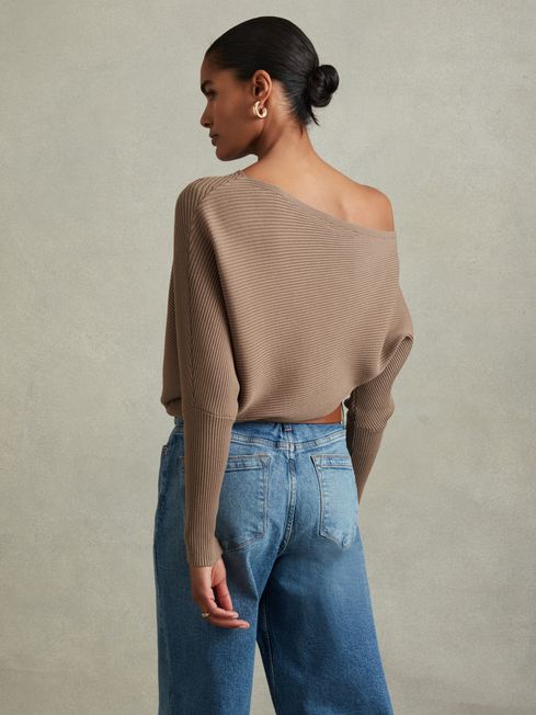 Reiss Mink Lorna Asymmetric Drape Knitted Top
