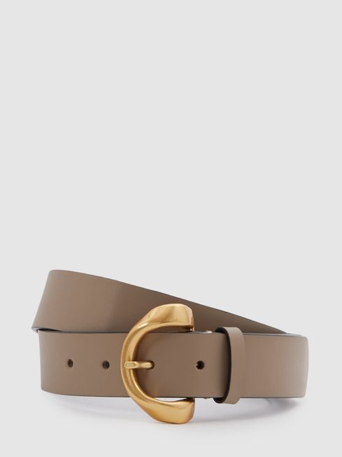 Reiss Taupe Indie Leather Twisted Buckle Belt