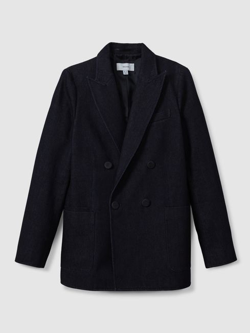Reiss Maya Double Breasted Denim Suit Blazer REISS Rest of World