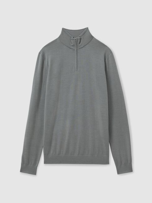 Merino Wool Half Zip Funnel Neck Jumper in Dusty Green REISS USA
