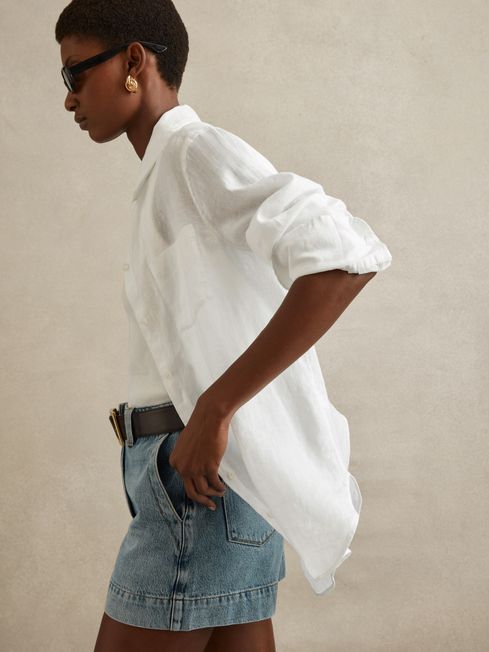 Linen Button Through Shirt in White REISS Ireland