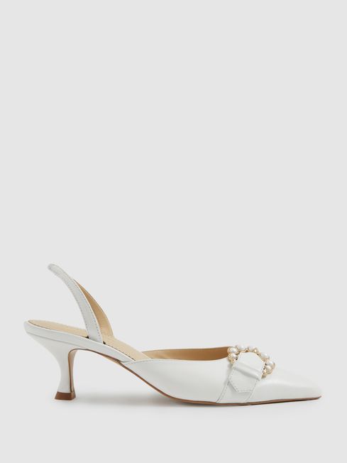 Camilla Elphick Snow White Leather Slingback Kitten Heels REISS Australia