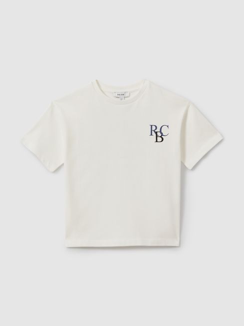Reiss Ecru/Blue Sennen Teen Oversized Cotton Motif Shirt