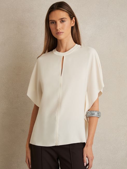 Reiss Ivory Tania Draped Sleeve Top