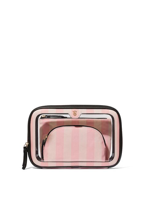 Victoria's Secret Iconic Stripe Pink Getaway Trio Makeup Bag