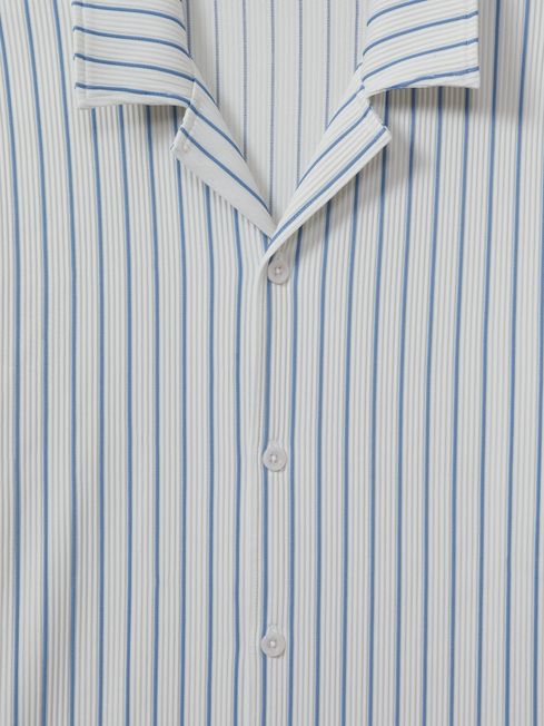 Reiss White/Soft Blue Neptune Ribbed Striped Cuban Collar Shirt