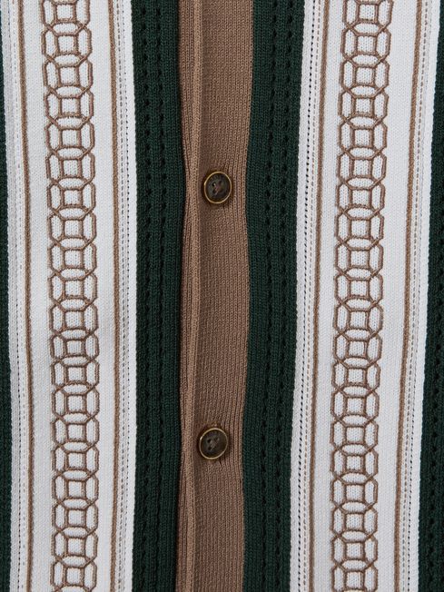 Senior Embroidered Cuban Collar Shirt in Camel/Green
