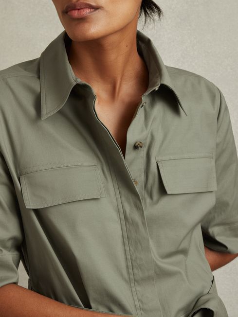 Reiss Khaki Milly Pleated Belted Mini Dress