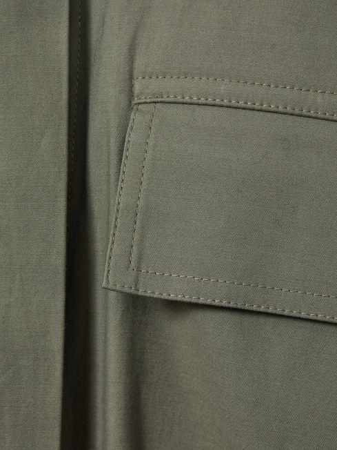 Reiss Khaki Milly Pleated Belted Mini Dress