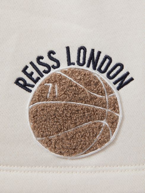 Reiss Off White Arto Senior Relaxed Embroidered Basketball Shorts