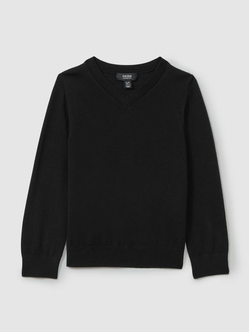 Black v neck merino wool jumper 2025