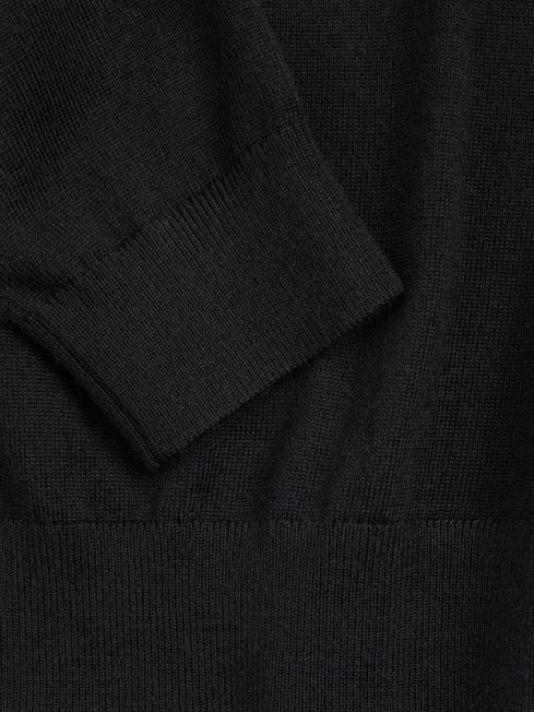 Reiss Black Earl Junior Merino Wool V-Neck Jumper