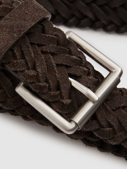 Suede Woven Belt in Chocolate Brown