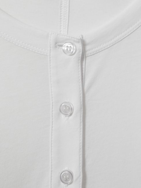 Reiss White Olive Cotton Henley Top