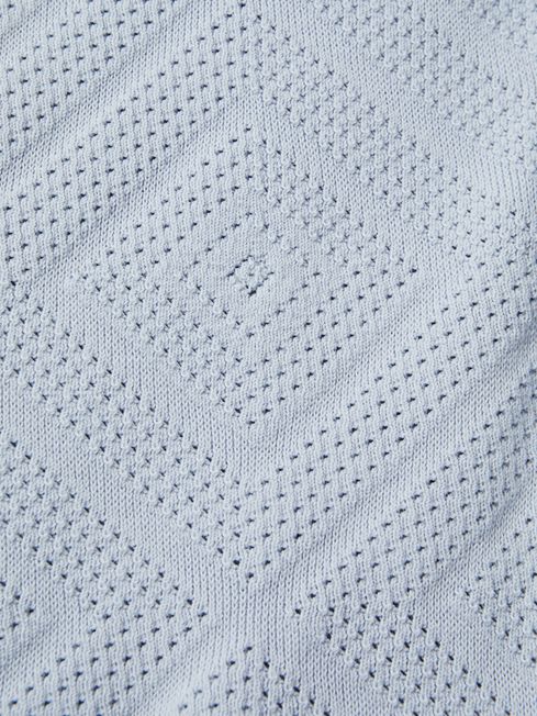 Reiss Soft Blue Lupton Cotton Textured Press-Stud Polo Shirt