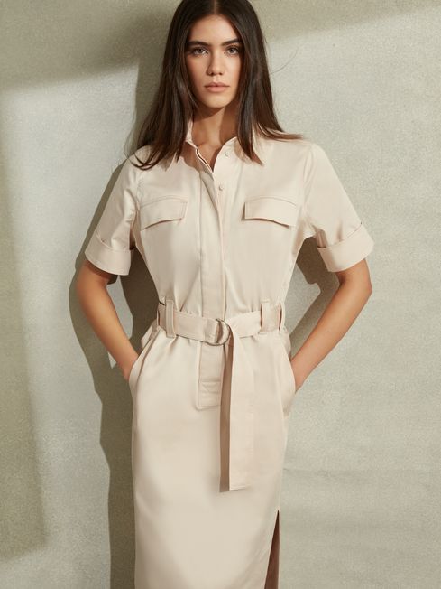 Belted lyocell midi dress store