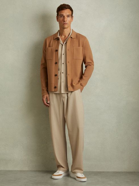 Reiss Camel/Ecru Ashley Leather Suede Detail Trainers