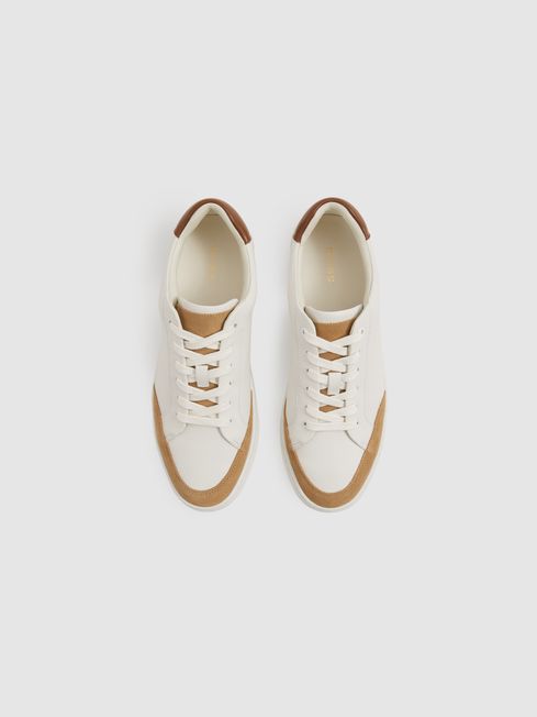 Reiss Camel/Ecru Ashley Leather Suede Detail Trainers