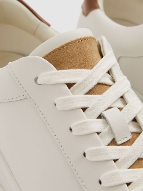 Reiss Camel/Ecru Ashley Leather Suede Detail Trainers