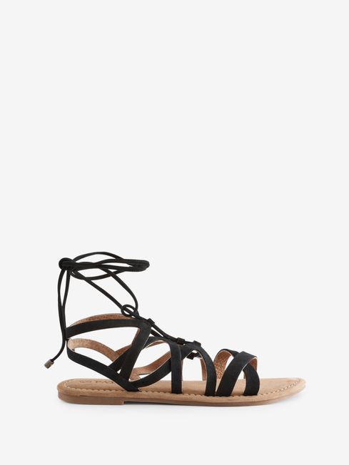 Renna Black Ghillie Lace Up Sandals FatFace USA