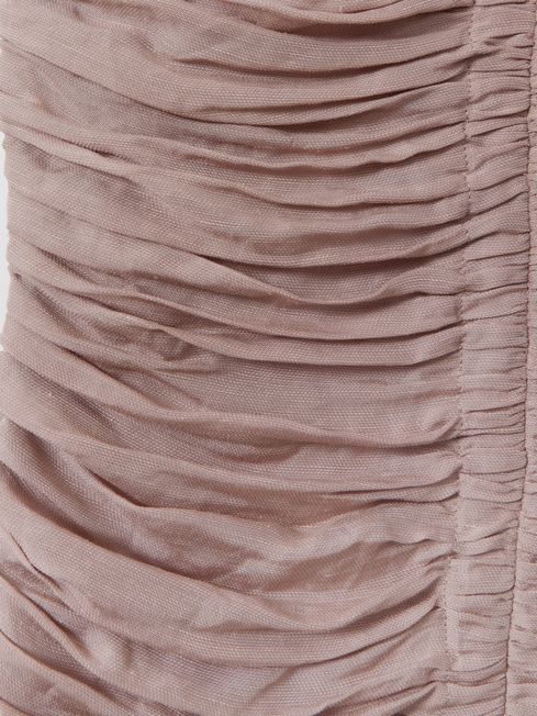Reiss Dusty Pink Ryder Viscose Linen Ruched Maxi Dress
