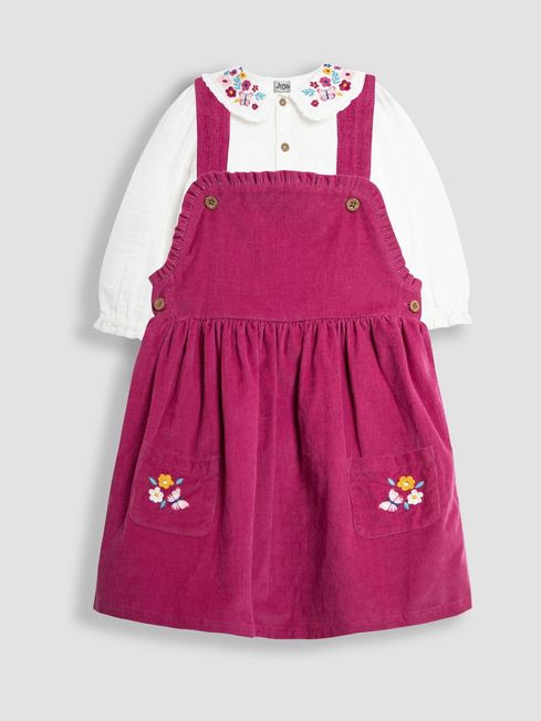 Berry Pink Classic Cord Pinafore Dress Top Set