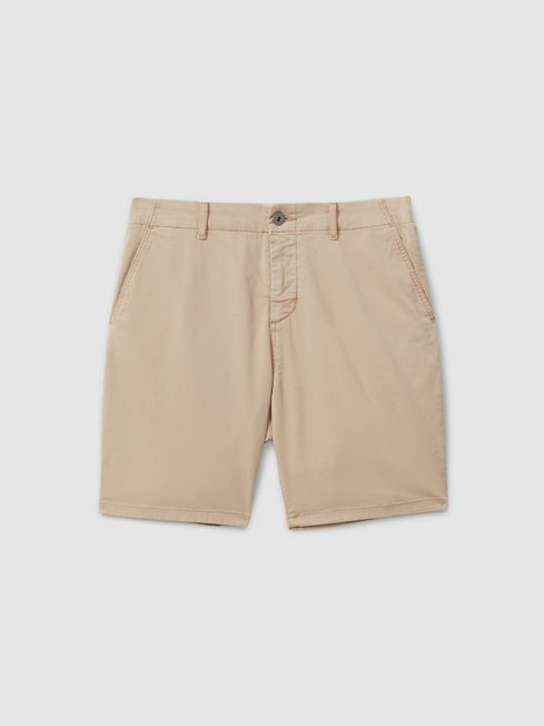 Paige Cotton Blend Chino Shorts in Khaki Sand