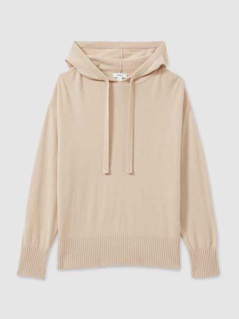 Wool Blend Drawstring Hoodie with Cashmere in Nude REISS Canada