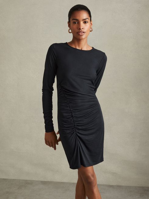 Reiss Charcoal Allie Ruched Jersey Mini Dress