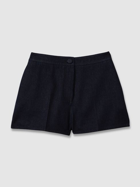 Reiss Dark Blue Maya High Rise Denim Suit Shorts