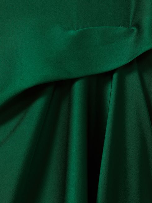 Reiss Green Micah Satin Drape Tuck Midi Dress