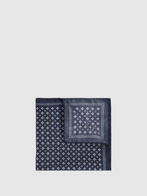 Reiss Navy Pulcino Reversible Silk Pocket Square