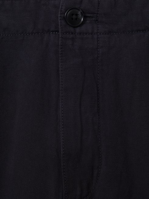 Reiss Navy Ezra Cotton Blend Internal Drawstring Shorts