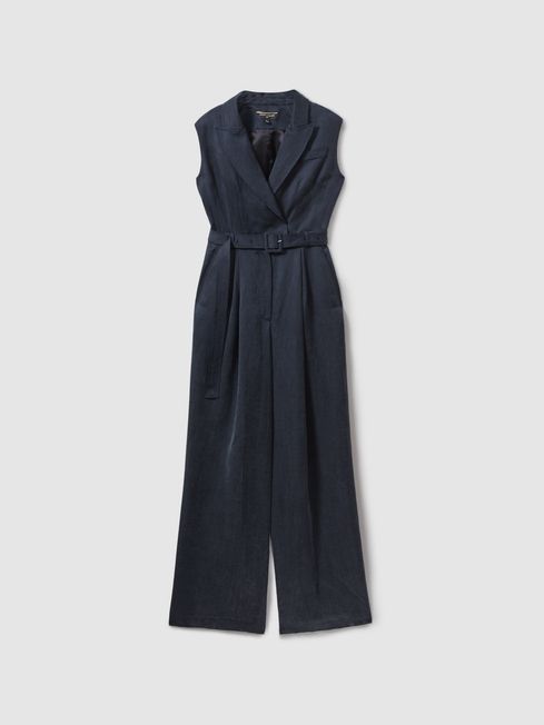 Reiss Anabella Cupro Belted Tux Jumpsuit REISS Rest of Europe