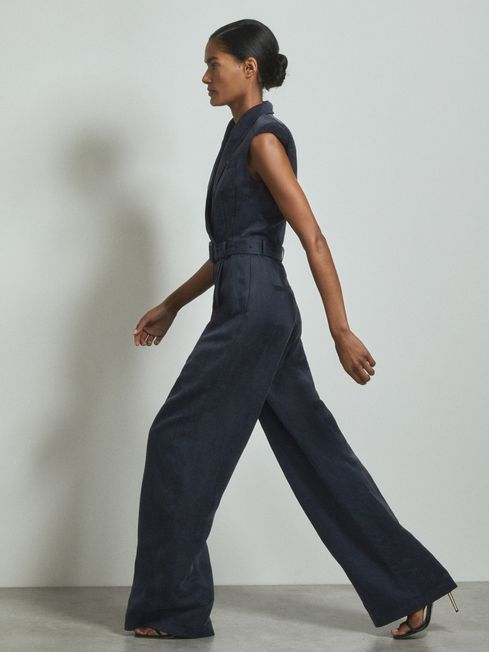 Reiss Anabella Cupro Belted Tux Jumpsuit REISS Rest of Europe