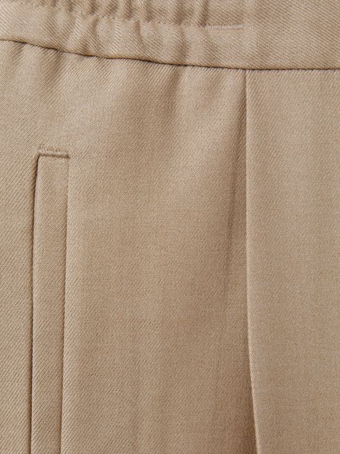 Reiss Soft Camel Brown Brighton Relaxed Drawstring Trousers with Turn-Ups