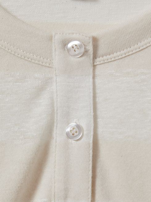 Reiss Neutral/Ivory Olivia Linen-Cotton Striped Henley Top