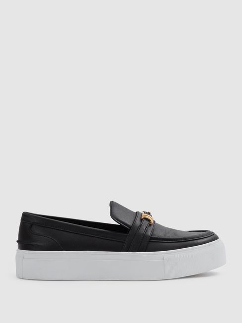 Reiss Black Adelina Leather Loafer Trainers