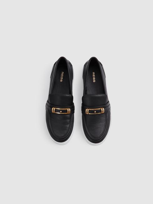 Reiss Black Adelina Leather Loafer Trainers