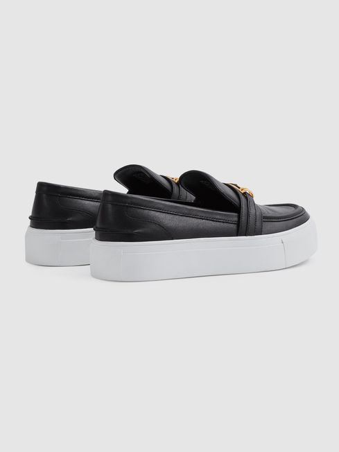 Reiss Black Adelina Leather Loafer Trainers