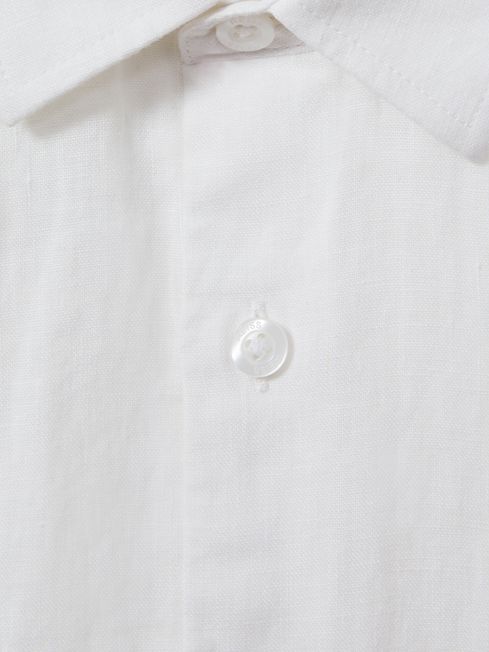 Reiss White Holiday Linen Short-Sleeve Shirt