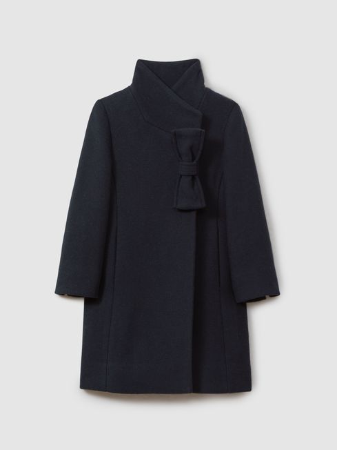 9 13 yrs Wool Blend Funnel Neck Bow Coat in Navy REISS Canada