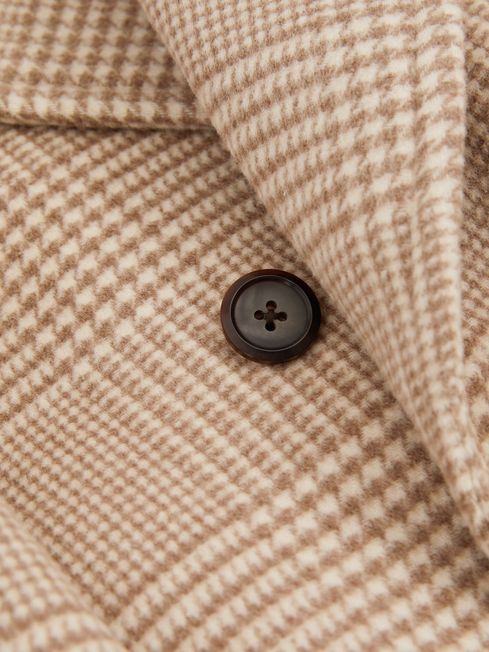 Reiss Oatmeal Check Bergamo Wool Blend Double Breasted Peacoat